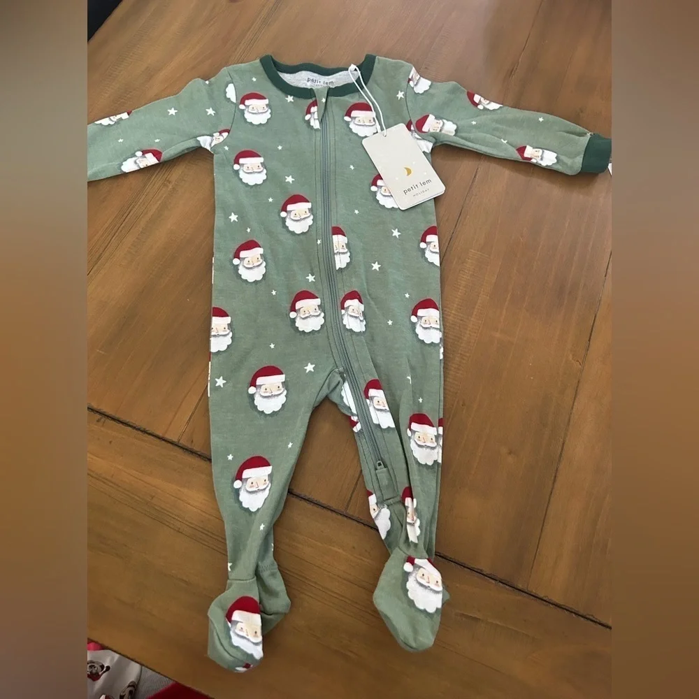 NWT Christmas Petit Lem Festive Green Santa Onesie